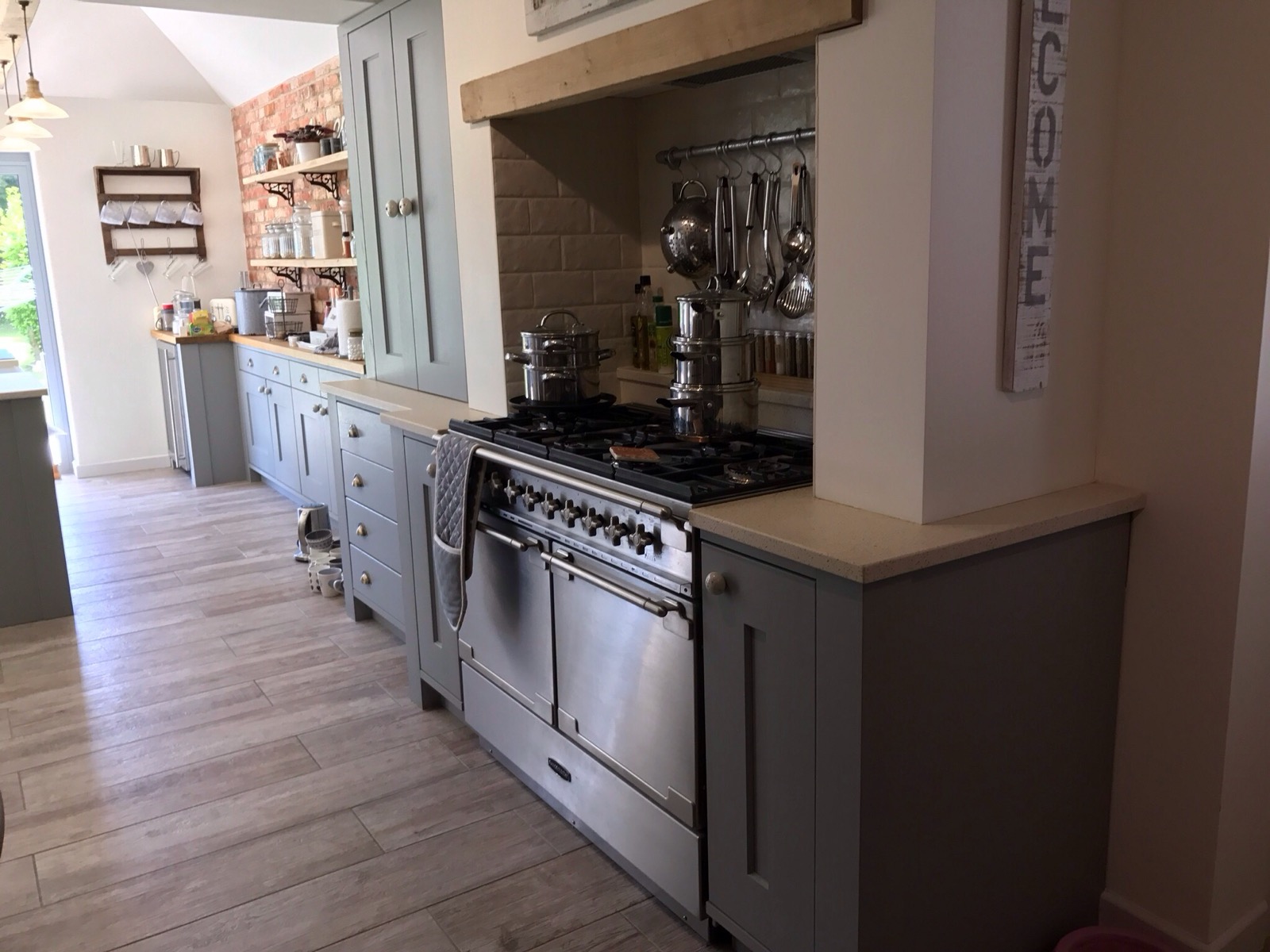 Kitchen tall shaker grey dresser cabinet, made and fitted by Sussex Design Interiors